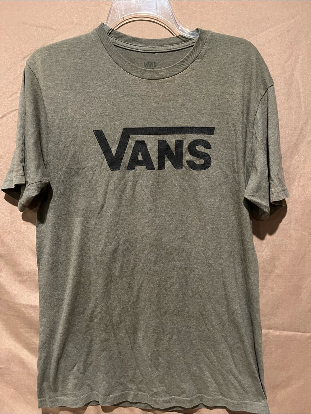 Vans Olive Short Sleeve Logo Tee with Black Print size medium